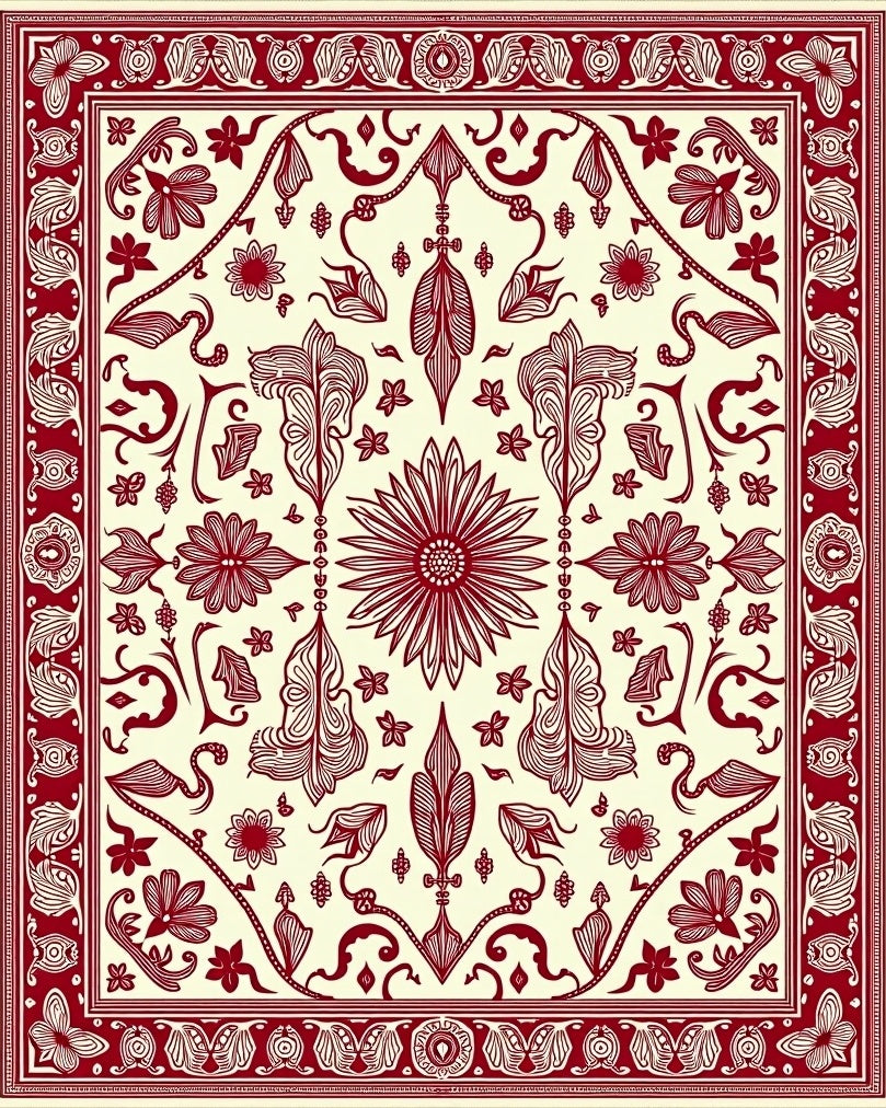 Crimson Floral Swirl Border Rug