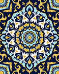 Navy Blue Golden Floral Medallion Rug
