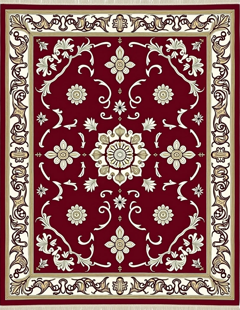 Elegant Crimson Floral Medallion Rug