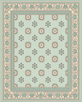Aqua Cream Floral Medallion Border Rug