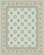 Aqua Cream Floral Medallion Border Rug