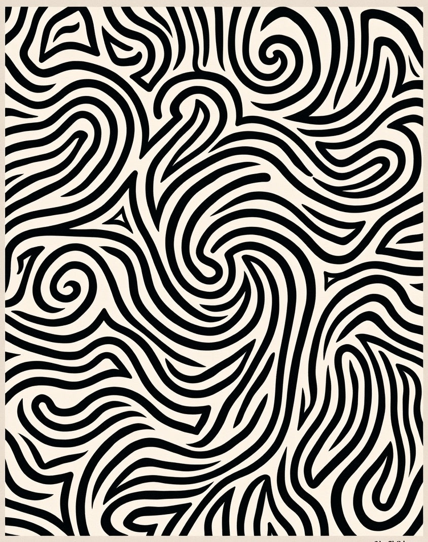 Abstract Black Swirl Maze Rug