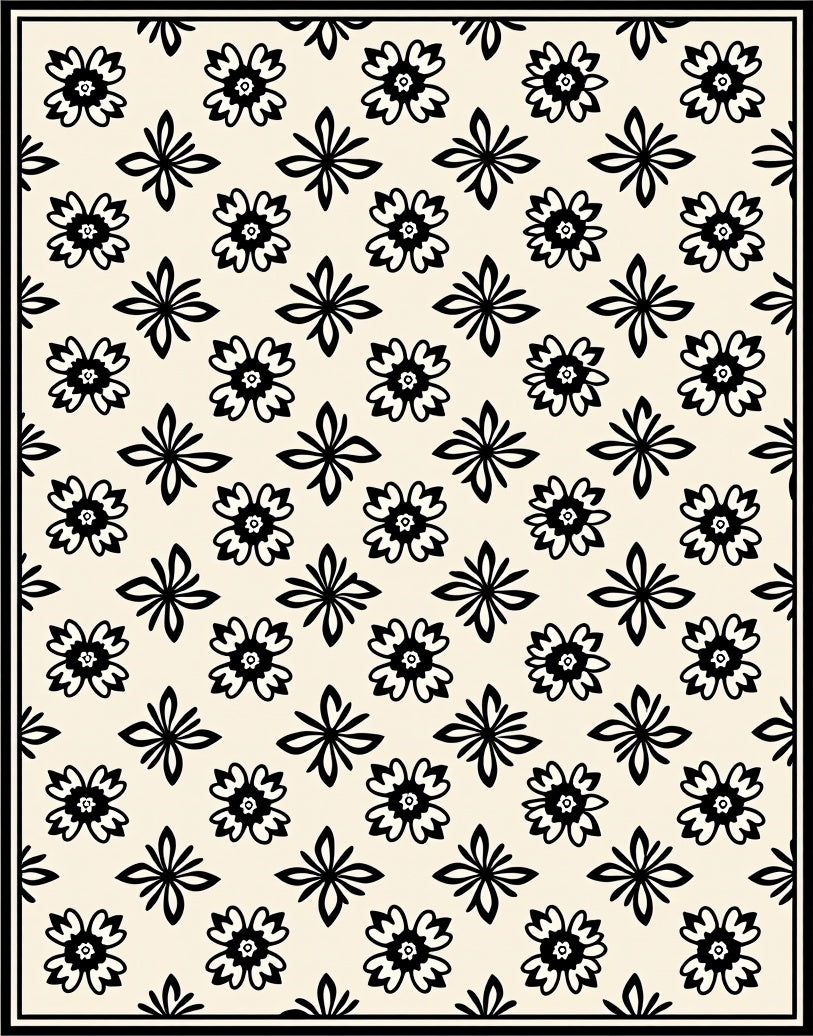 Cream Black Floral Starburst Arrangement Rug