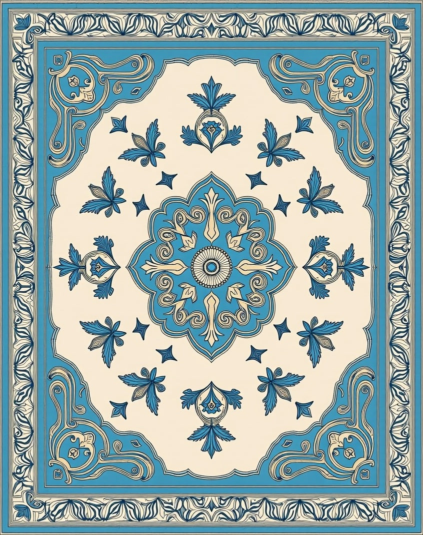 Classic Blue Floral Medallion Rug
