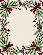 Festive Green Pine Red Bow Wreath Rug