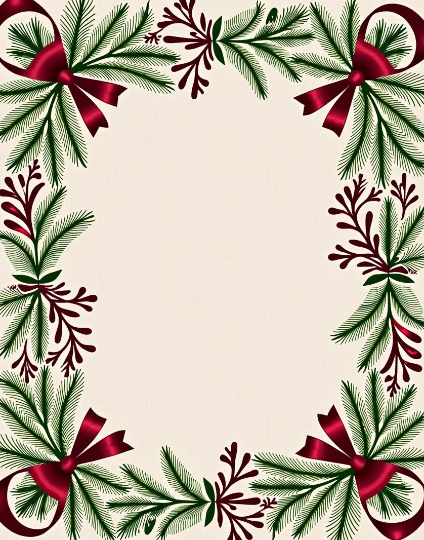 Festive Green Pine Red Bow Wreath Rug