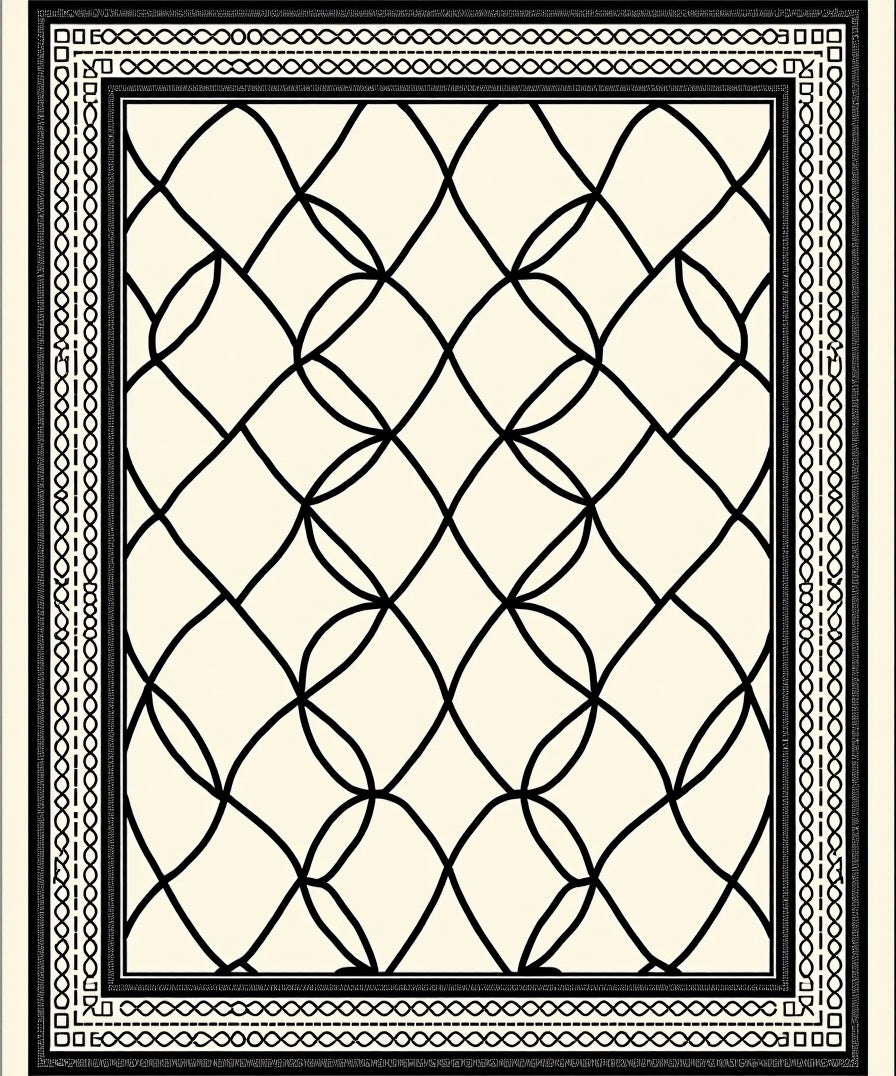 Cream Black Overlapping Diamond Frame Rug