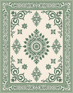 Classic Green Floral Medallion Border Rug