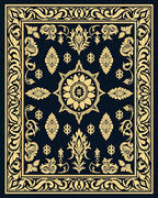 Golden Floral Medallion Navy Rug