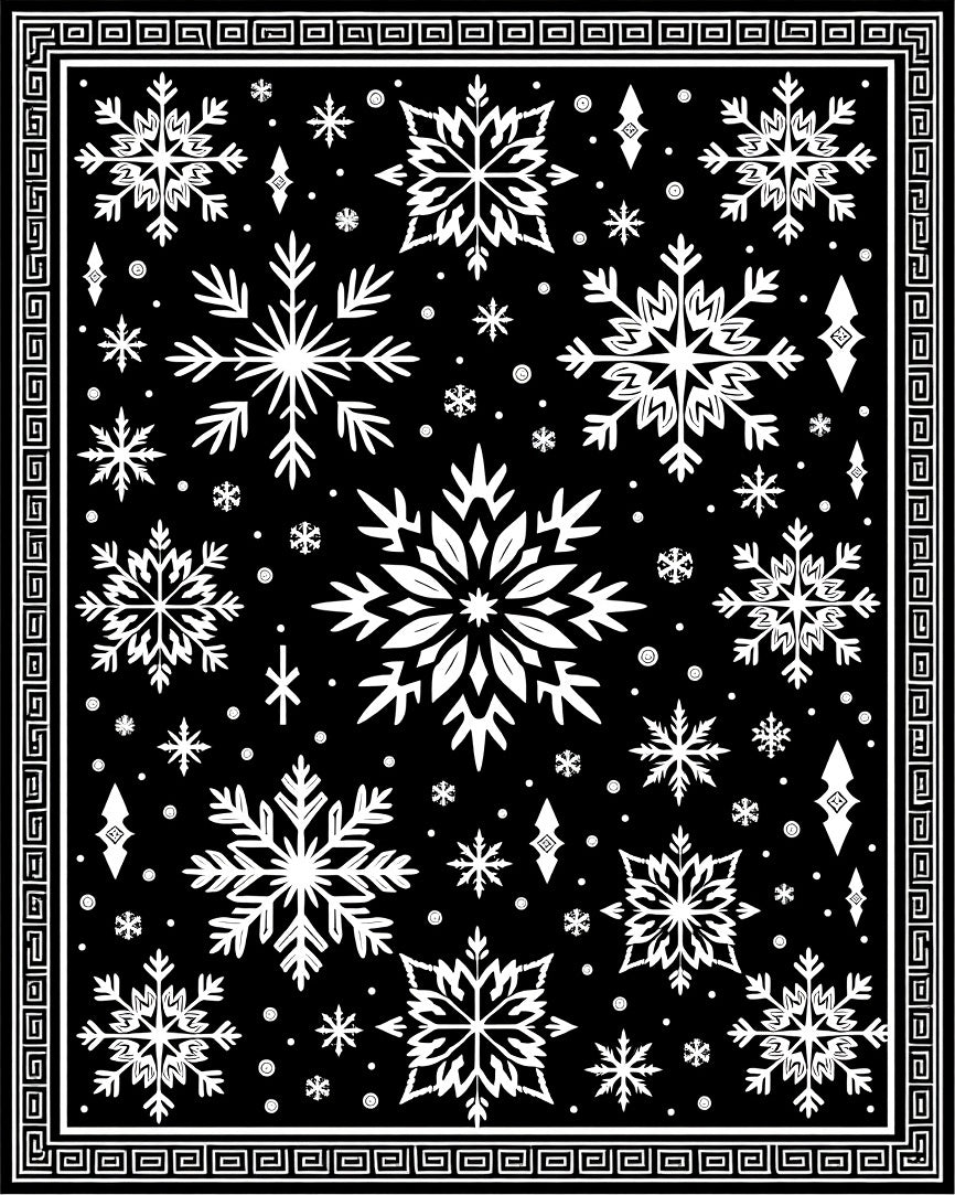 Snowflake Scatter Black White Rug