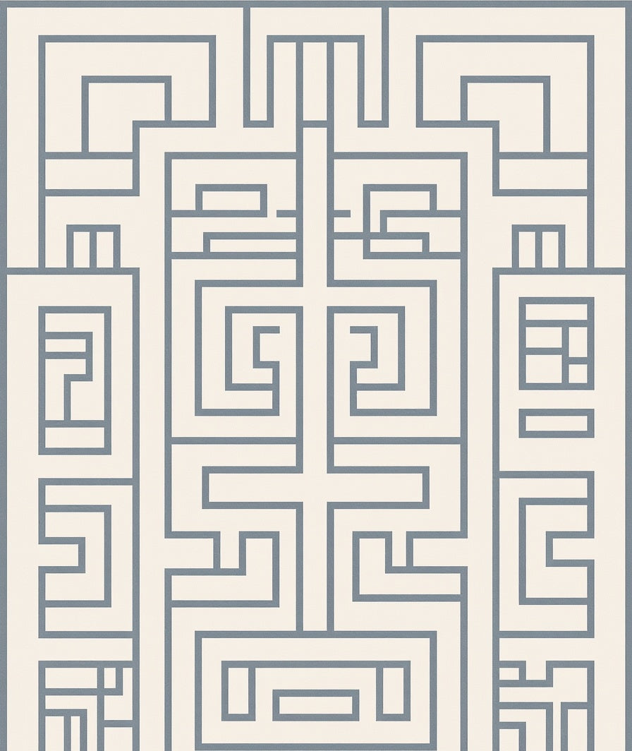 Gray Geometric Maze Art Deco Rug