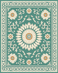 Teal Damask Floral Medallion Rug
