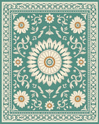 Teal Damask Floral Medallion Rug