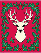 Crimson Reindeer Holly Border Rug