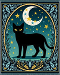 Whimsical Black Cat Moon Stars Rug