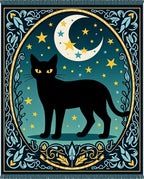 Whimsical Black Cat Moon Stars Rug