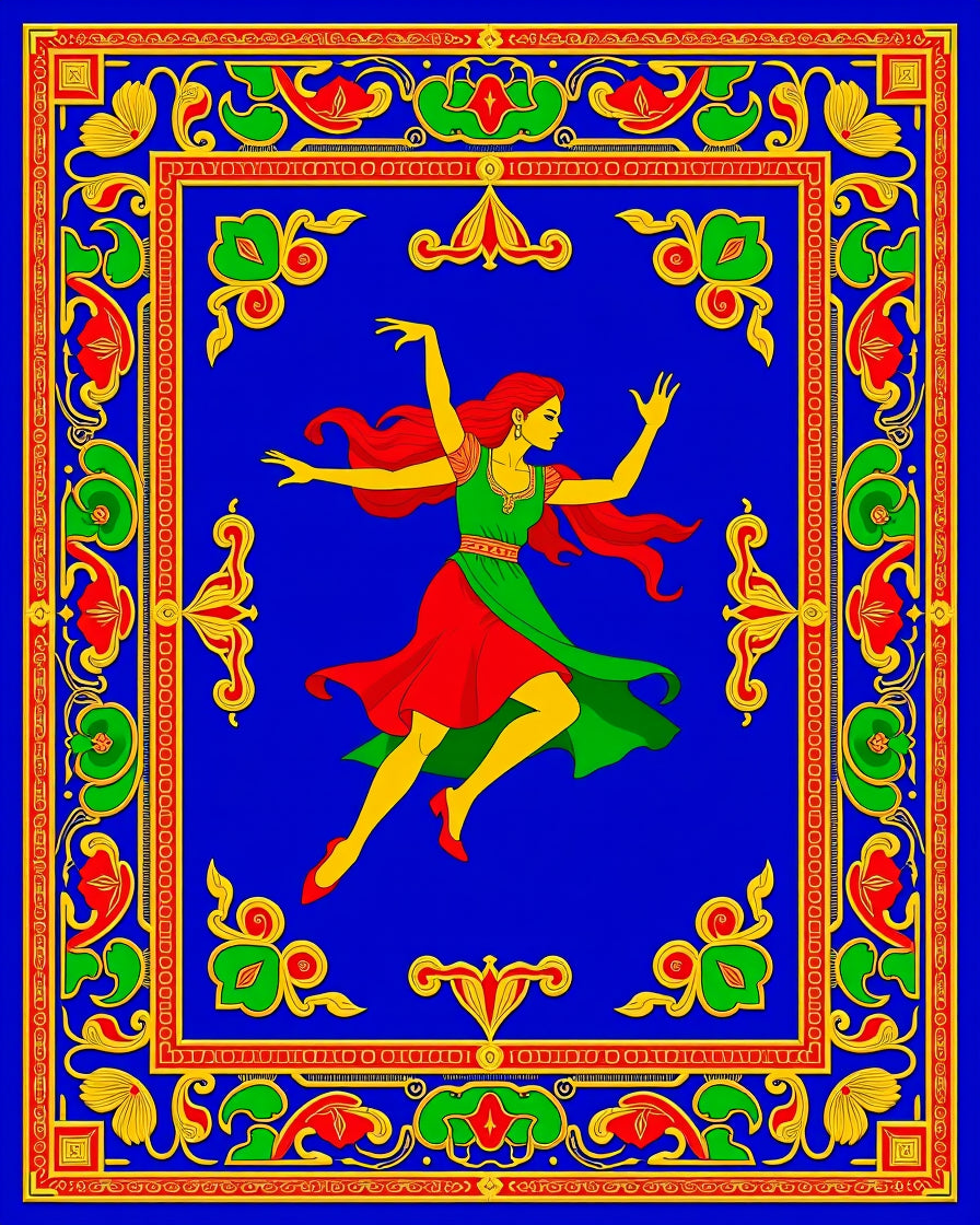 Vibrant Blue Dancer Floral Frame Rug