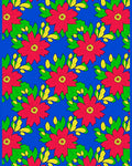 Vibrant Red Floral Green Leaf Garden Rug