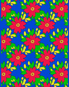 Vibrant Red Floral Green Leaf Garden Rug