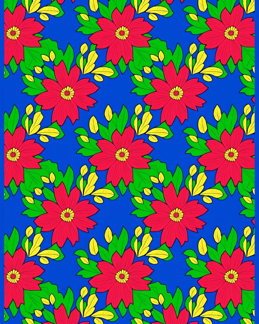 Vibrant Red Floral Green Leaf Garden Rug