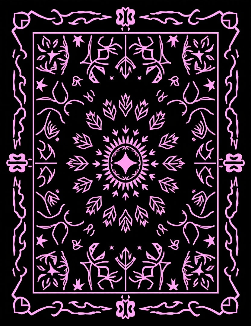 Pink Floral Medallion Black Tapestry Rug