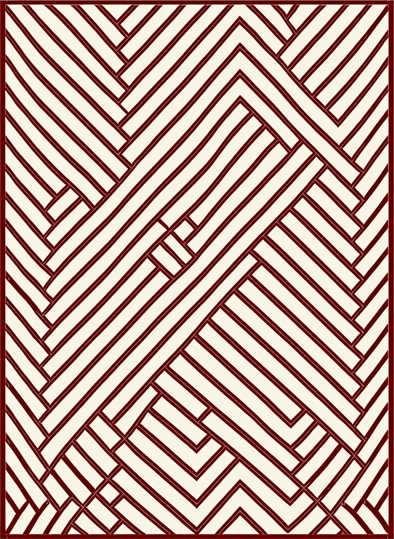 Crimson Herringbone Interlocking Lines Rug