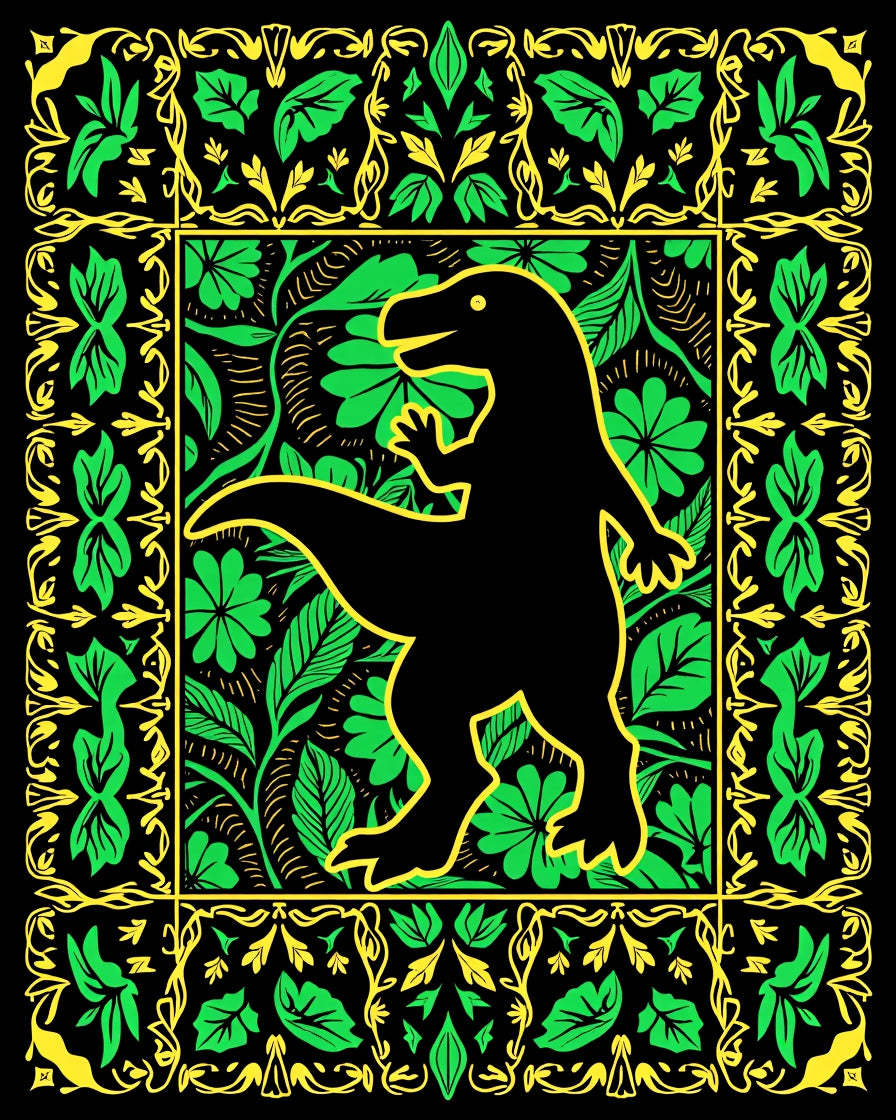 Black Dinosaur In Lush Green Garden Rug