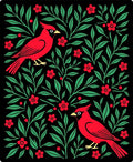 Bold Red Cardinal Floral Nature Rug