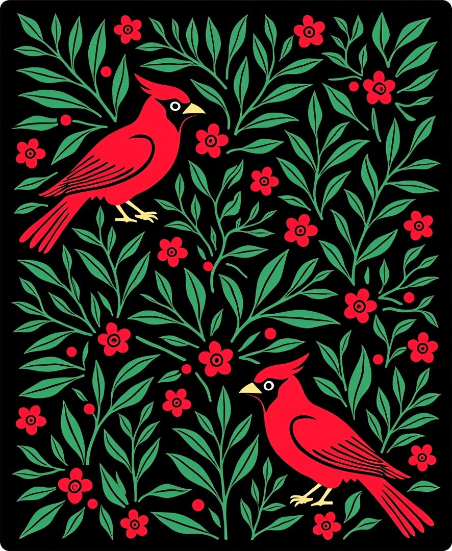 Bold Red Cardinal Floral Nature Rug