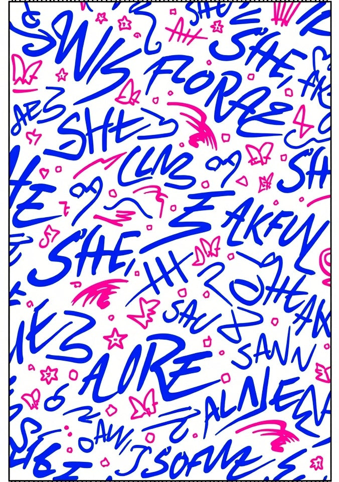 Blue And Pink Graffiti Text Rug