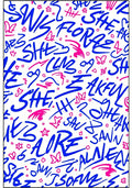 Blue And Pink Graffiti Text Rug