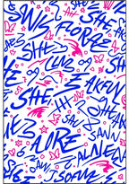 Blue And Pink Graffiti Text Rug