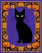 Mysterious Black Cat Halloween Frame Rug