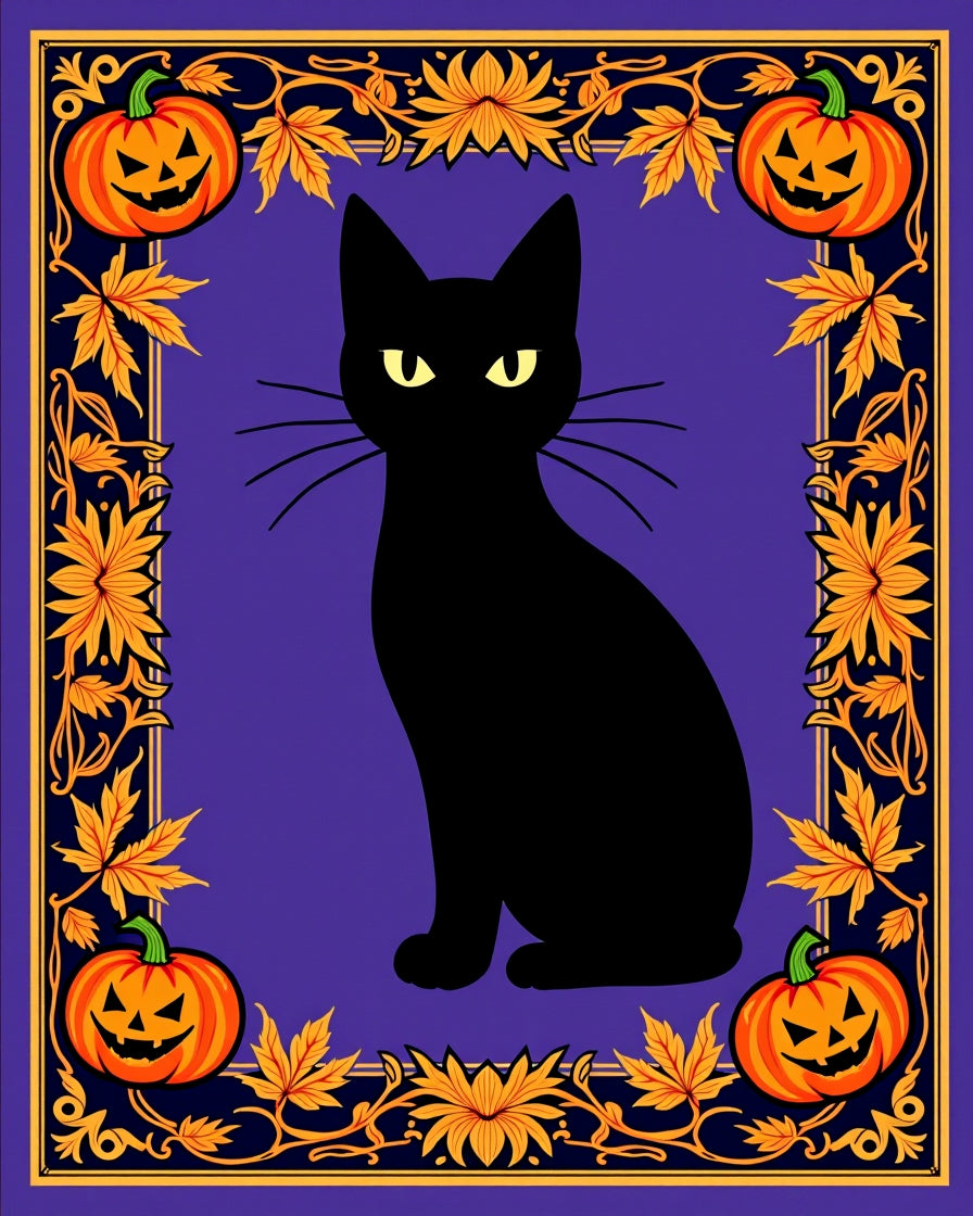 Mysterious Black Cat Halloween Frame Rug