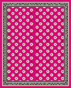 Pink Floral With Black Greek Border Rug