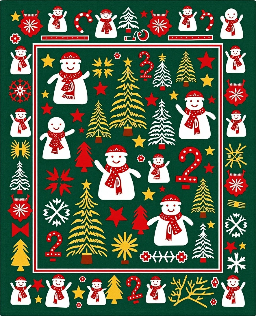 Joyful Snowman Christmas Trees Festive Rug