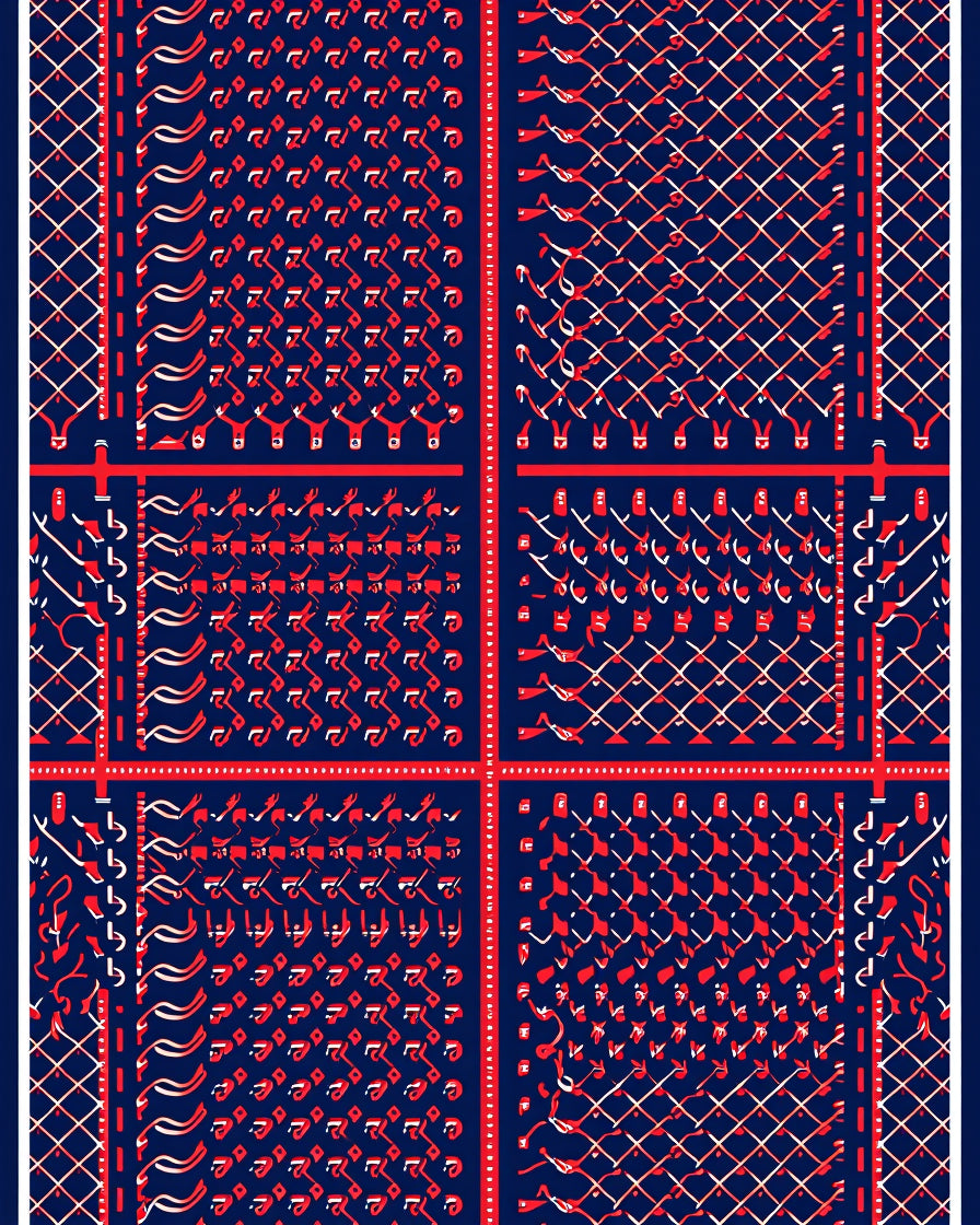 Deep Blue Red Diamond Arrangement Rug