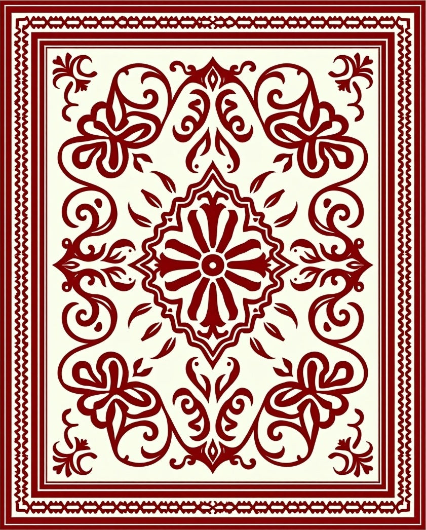 Crimson Colonial Scroll Flower Rug