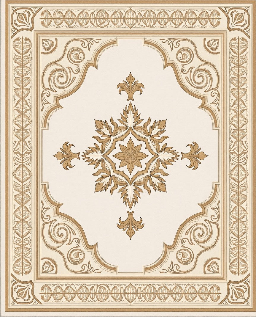 Ornate Golden Scrolling Floral Medallion Rug