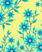 Bright Teal Floral Branches Yellow Background Rug