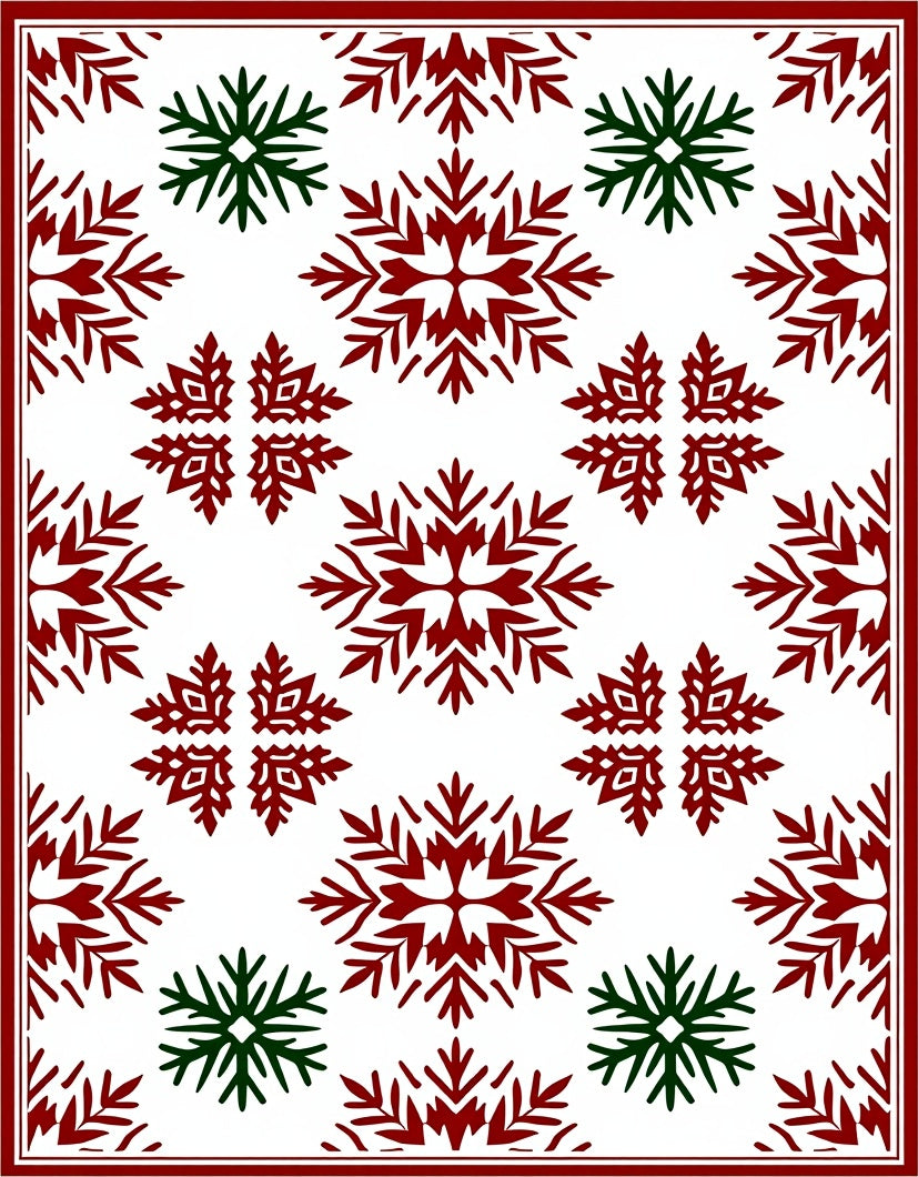 Festive Red Green Snowflake Collage Rug