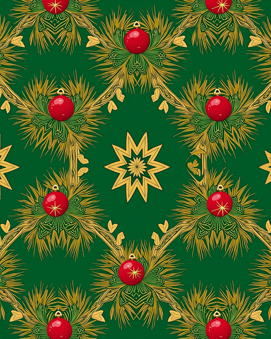 Emerald Green Red Gold Festive Ornaments Rug