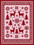 Crimson Deer Snowflake Trees Border Rug