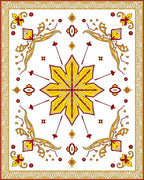 Golden Yellow Red Starburst Medallion Rug