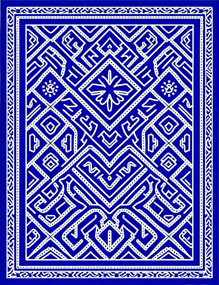 Bold Blue White Intricate Geometric Rug