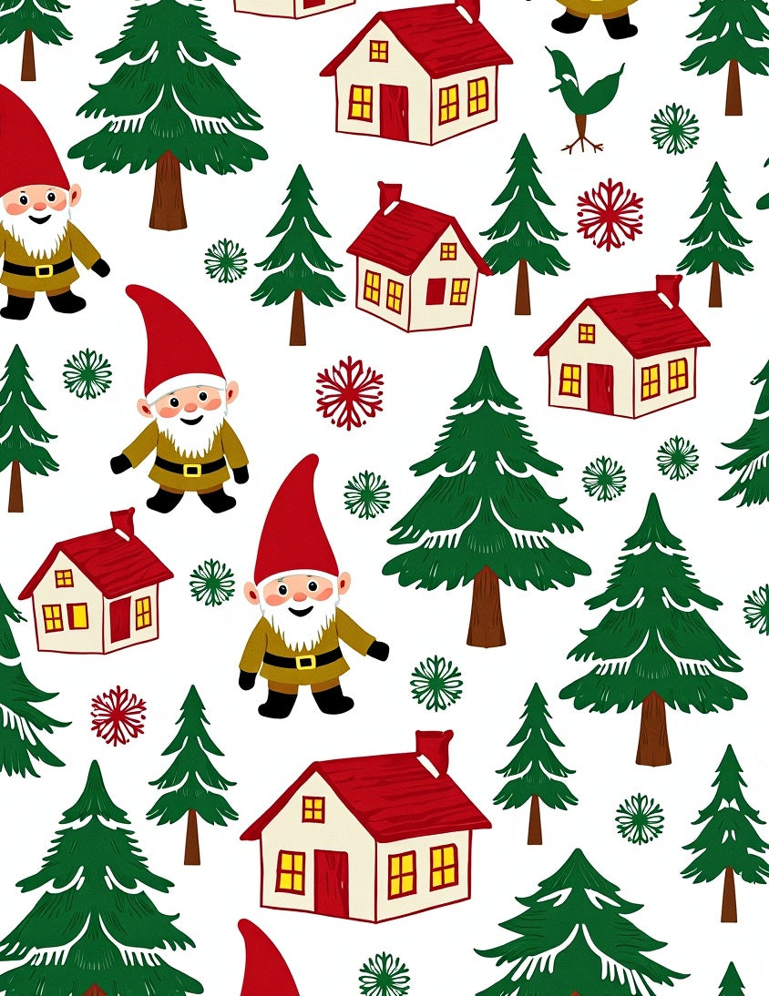 Festive Gnomes And Red Houses Christmas Rug
