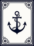 Navy Anchor Compass Rose Border Rug