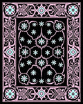 Pastel Pink Floral Black Medallion Rug