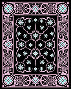 Pastel Pink Floral Black Medallion Rug