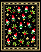 Black Gnomes Holly Stars Border Rug